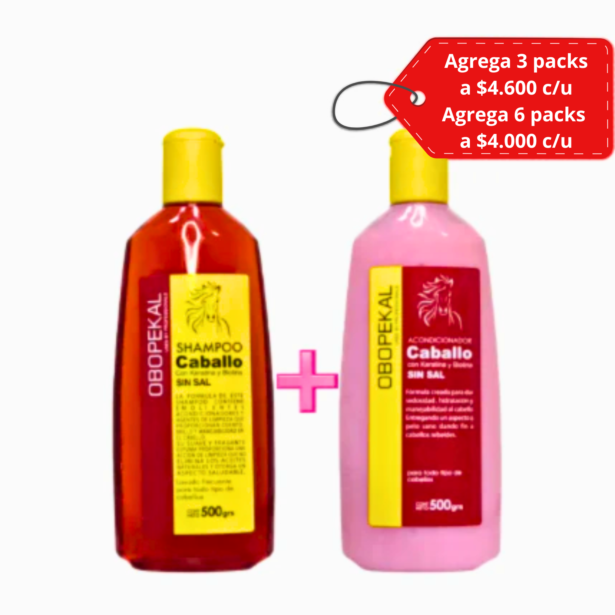 OBOPEKAL PACK Shampoo + Acondicionador Caballo sin Sal 500grs