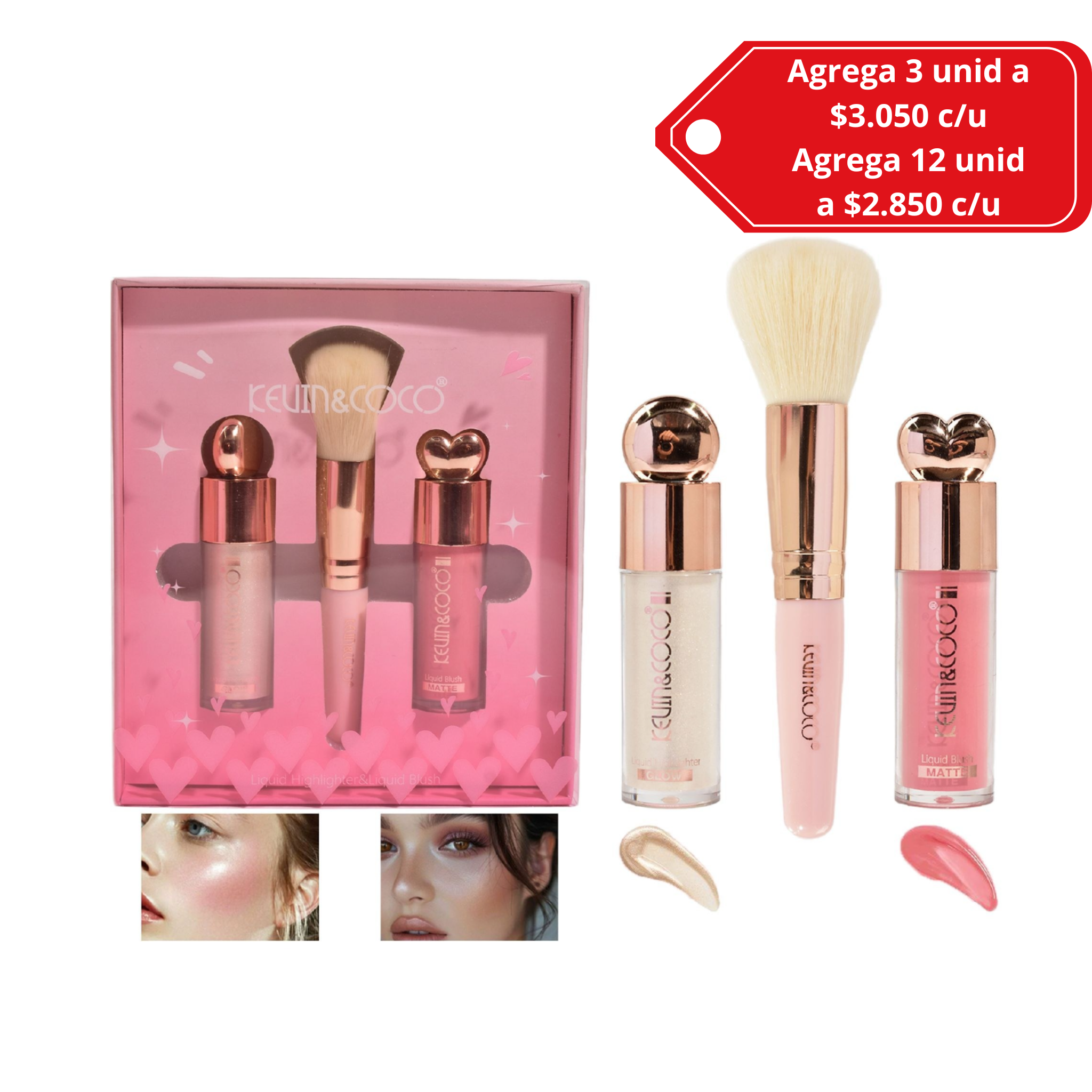 Set de Rubor + Brocha + Brocha Tipo Rare Beauty para Maquillaje de Mejillas