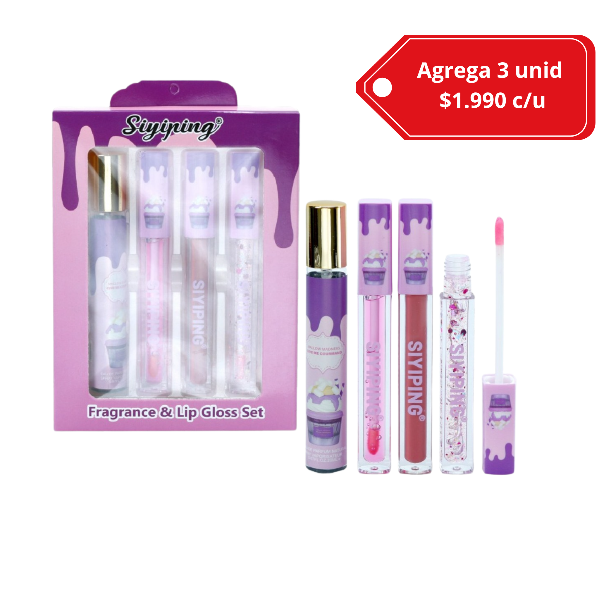 Set de 3 labiales + perfume dupe Lattafa
