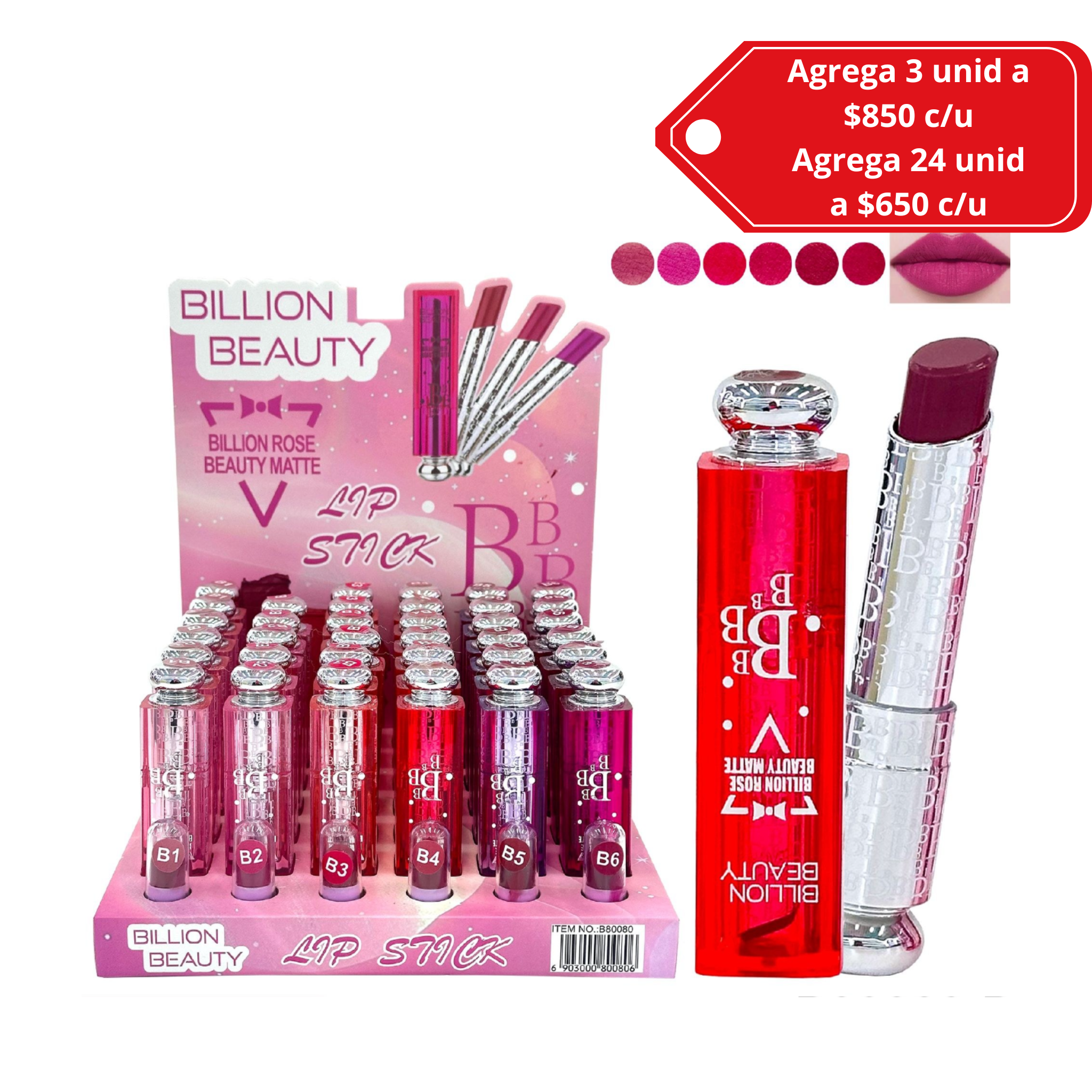 Labial Lipstick Tipo DI0r Alta Pigmentación Acabado Elegante