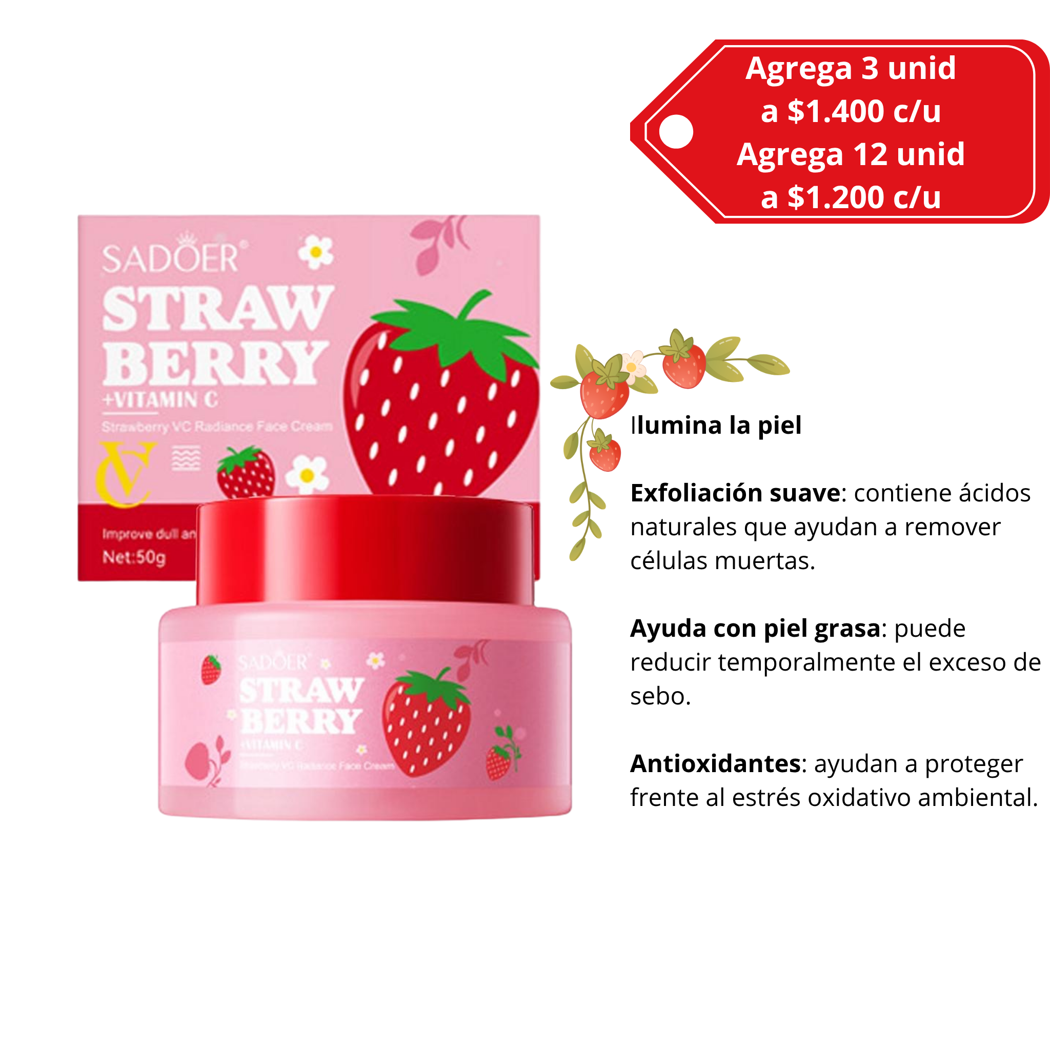 SADOER- Crema Facial Strawberry Vitamina C