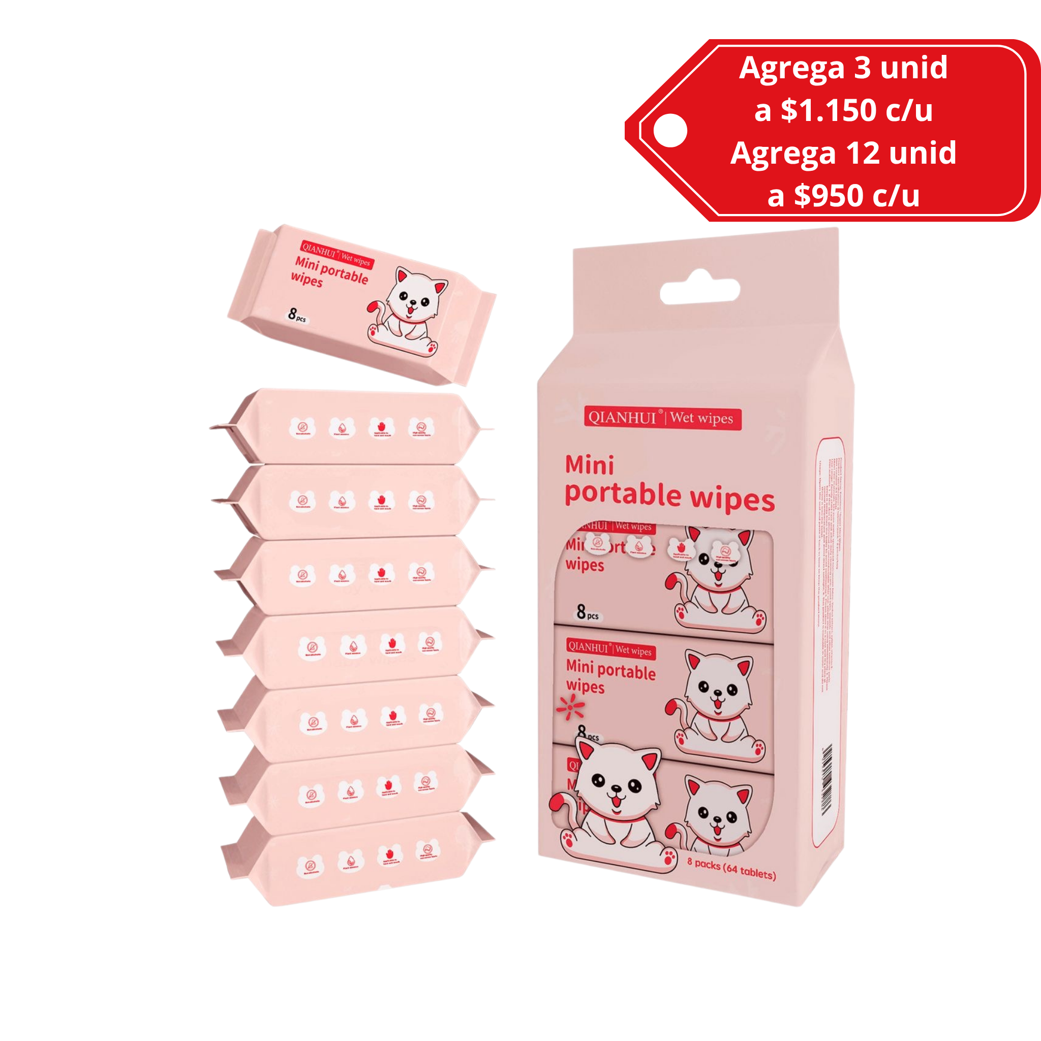 Paquete de 8 mini portable toallas humedas