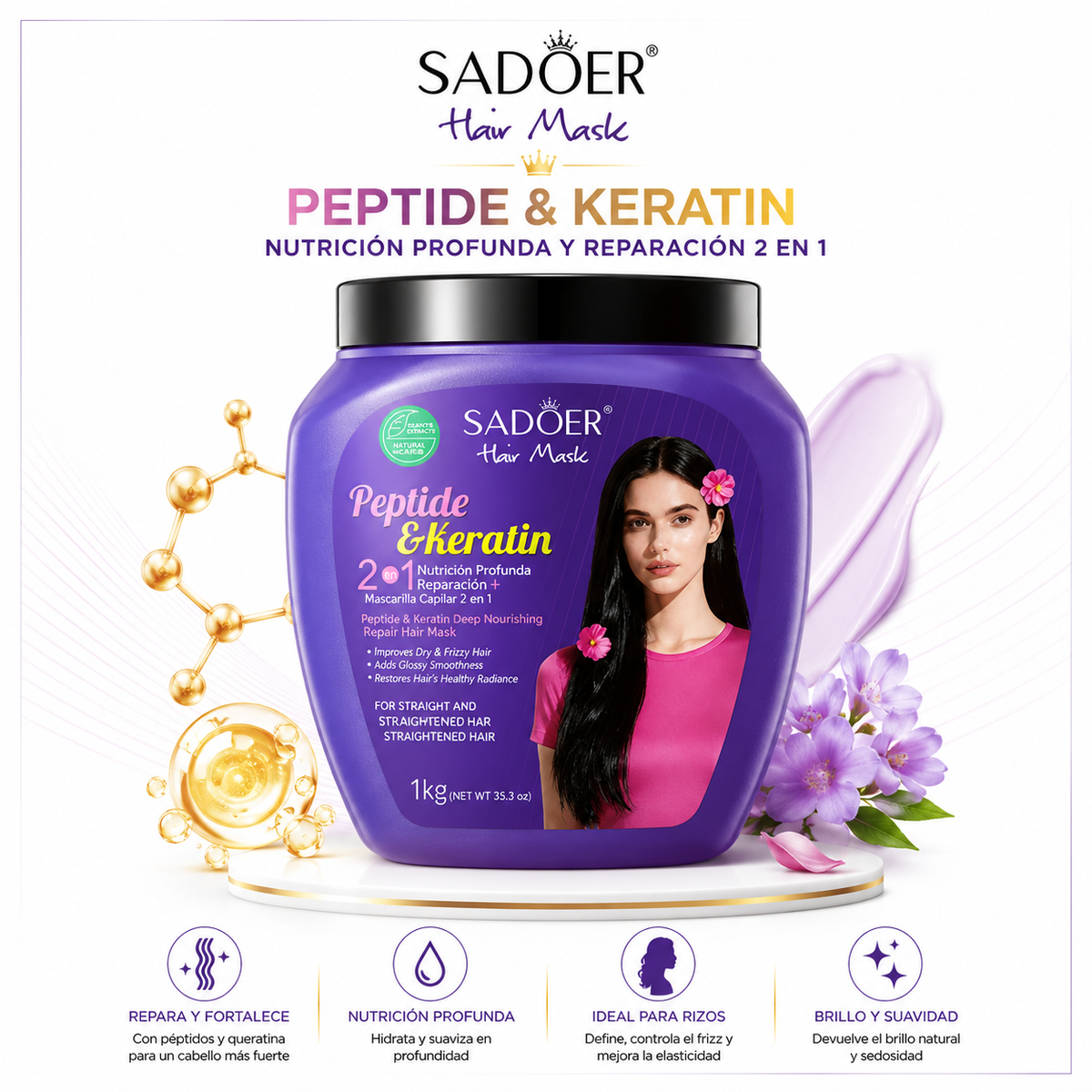 Tratamiento o crema capilar con péptidos y Keratina 1 Kl