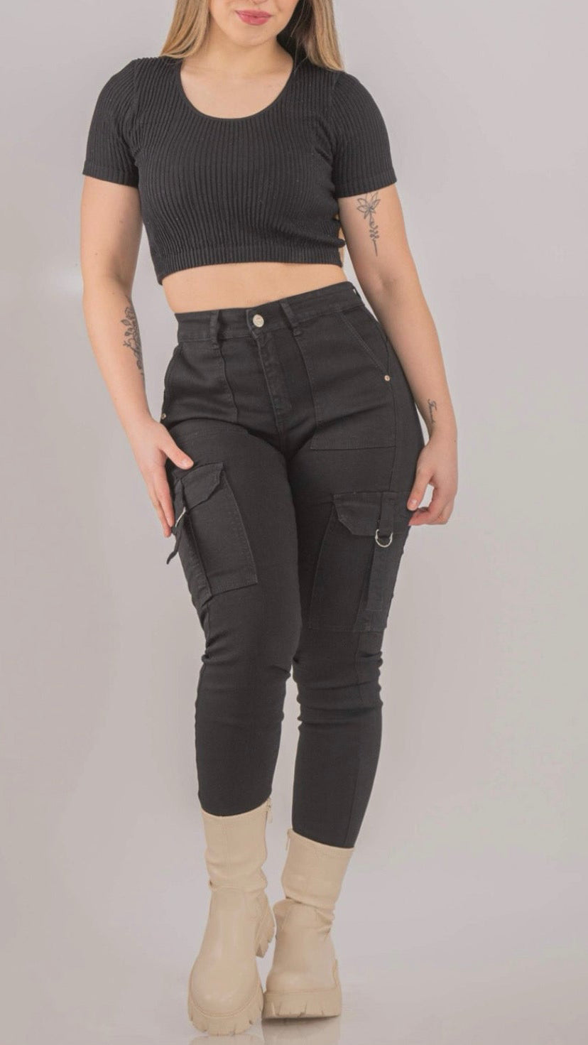 Jeans cargo negro skinny
