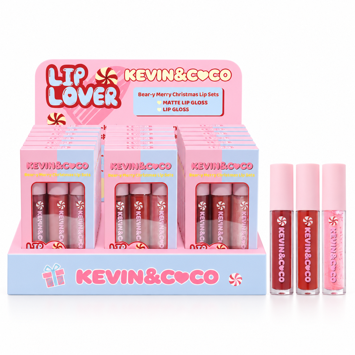 Kevin&Coco - Set de 3 piezas labial instranferibles + Brillos