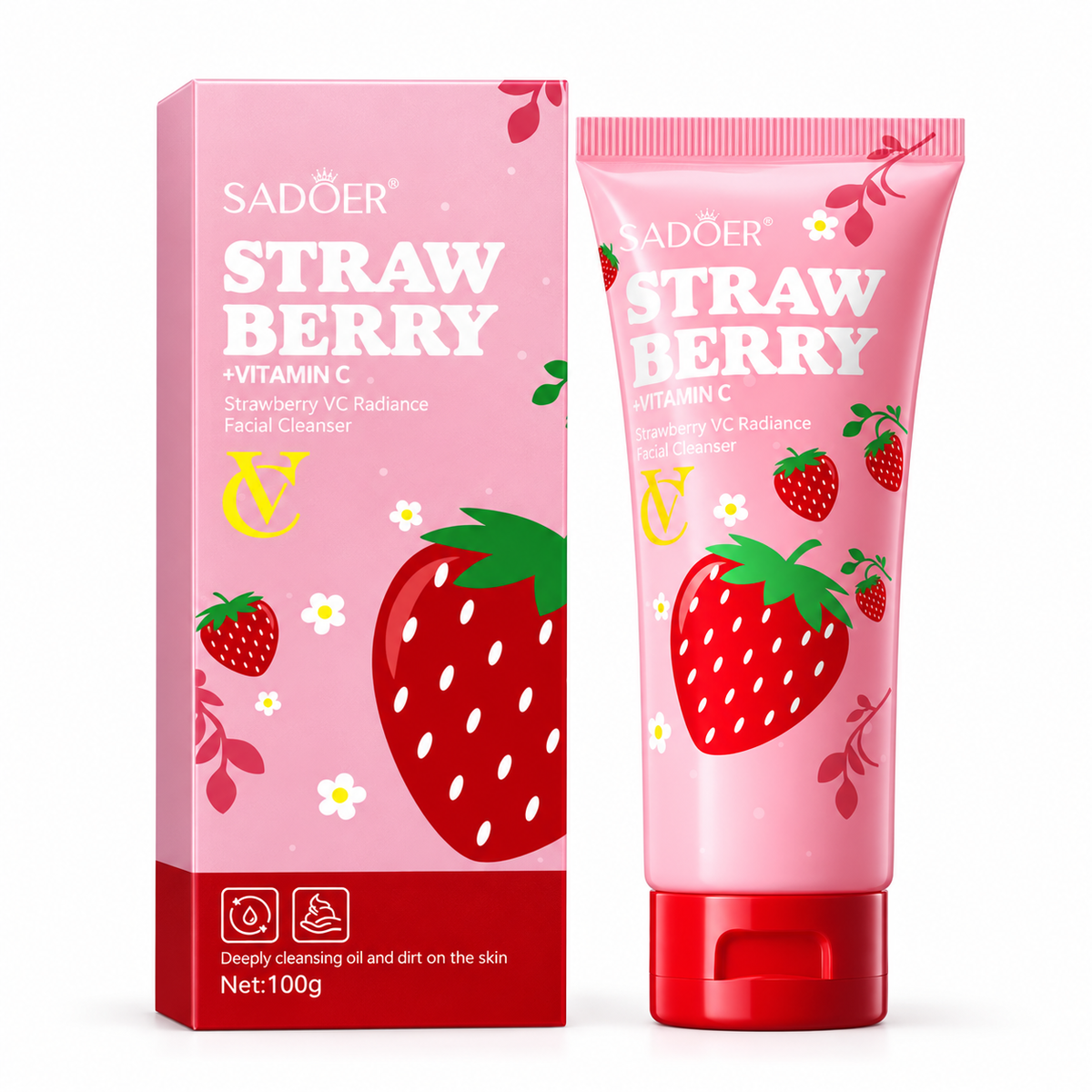 Sadoer - Jabón limpiador facial de Frutilla