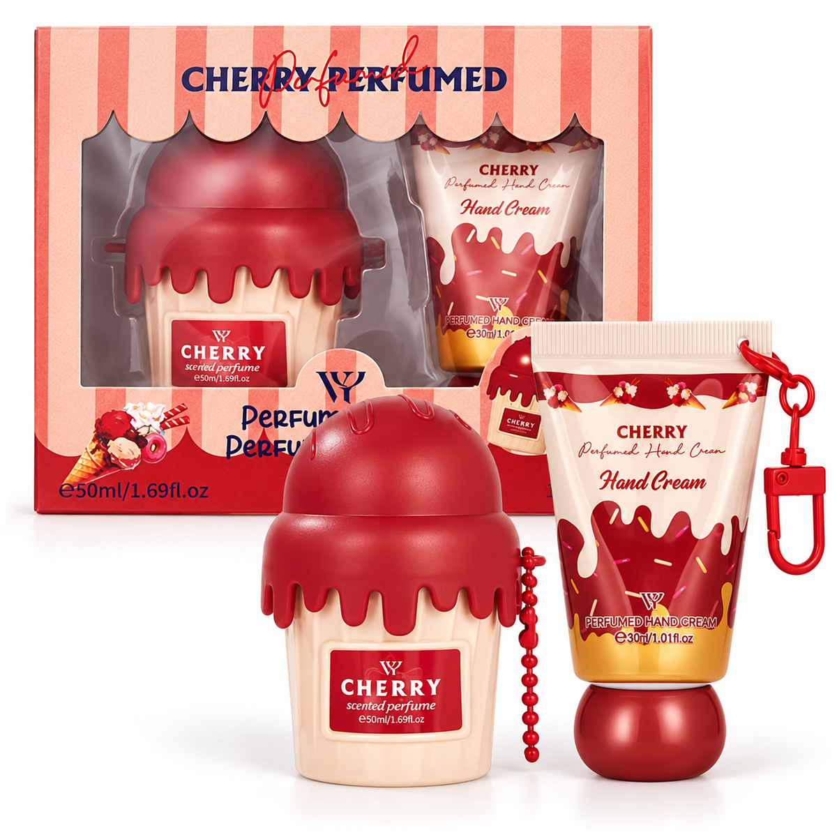 Set perfume Ice Cream Cherry + crema de manos llavero