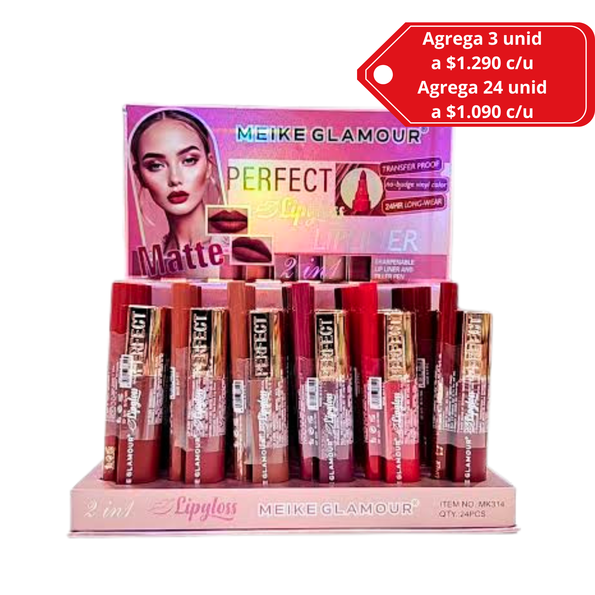 Lip Gloss + Delineador retractil intransferible Mate tipo  Maybelline