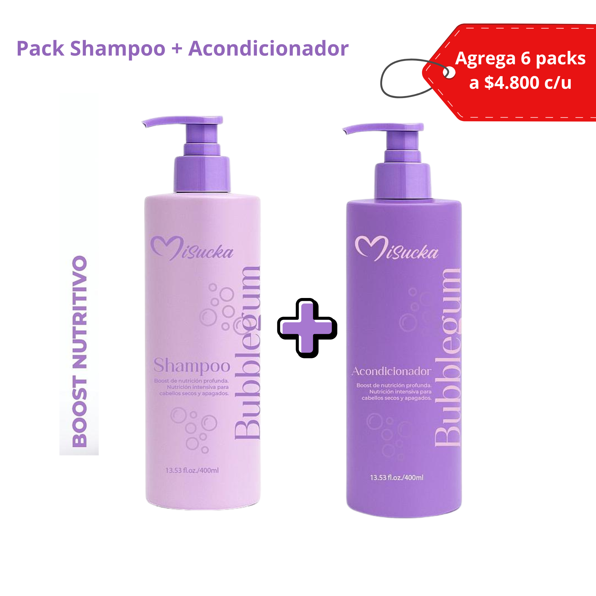 Pack de Shampoo+ Acondiconador Bubblegum Reparador y nutricion