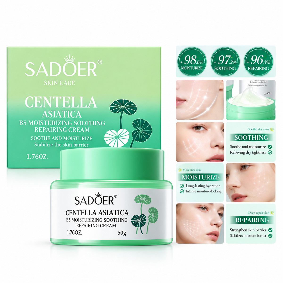 SADOER- crema facial de Centella Asiática 50 g