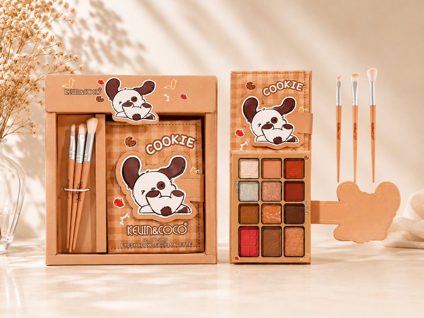 Kevin&Coco- Paleta de sombras 12 colores+ Brochas
