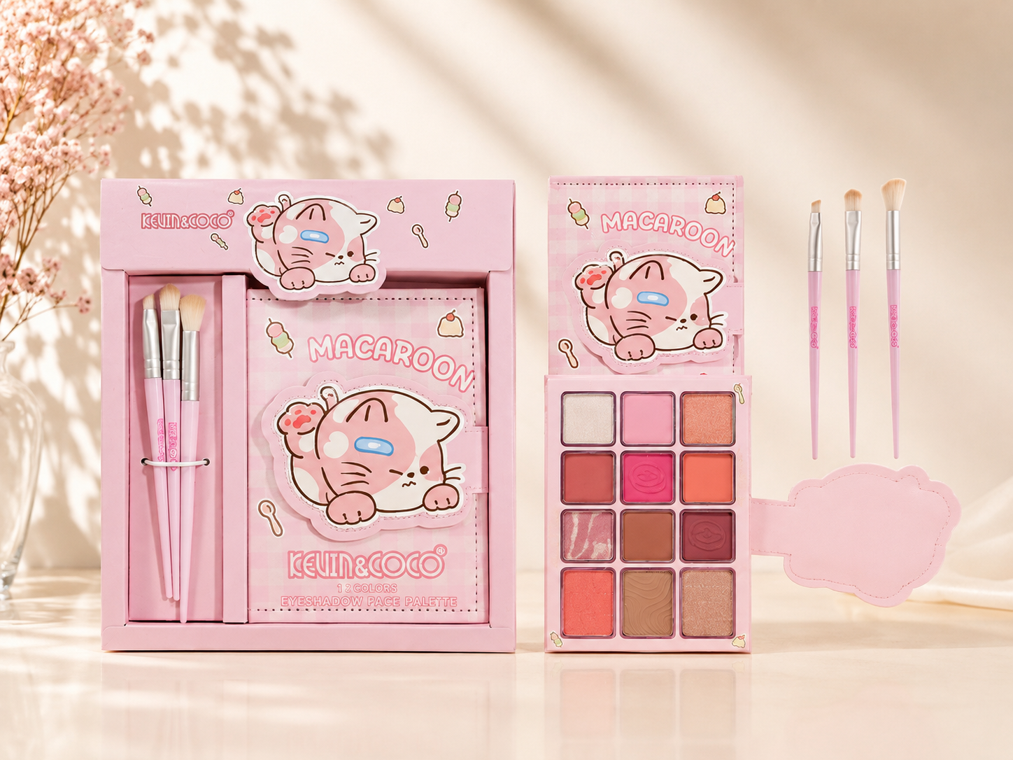 Kevin&Coco- Paleta de sombras 12 colores+ Brochas