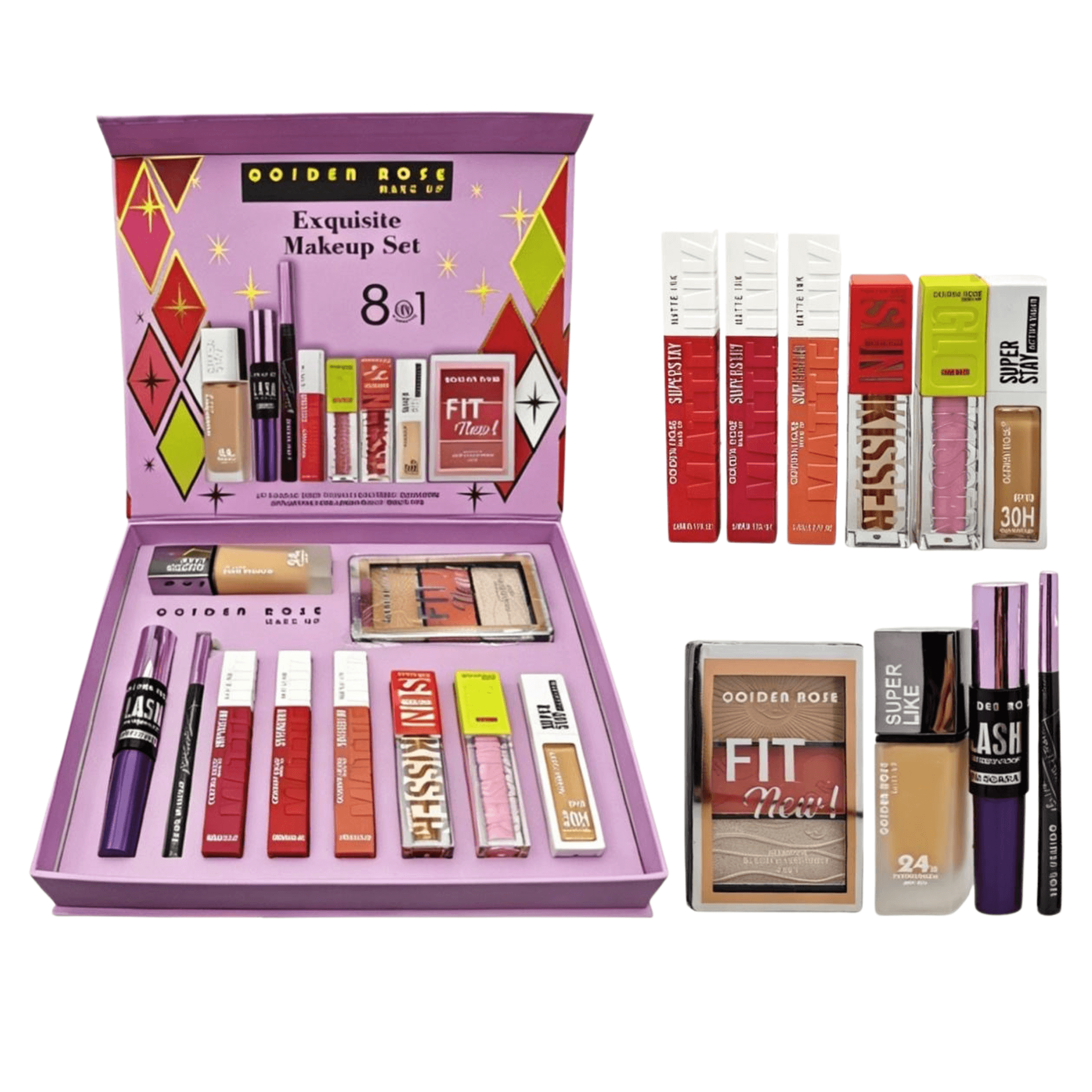 Maleta kit de maquillaje tipo Maybelline 10 piezas