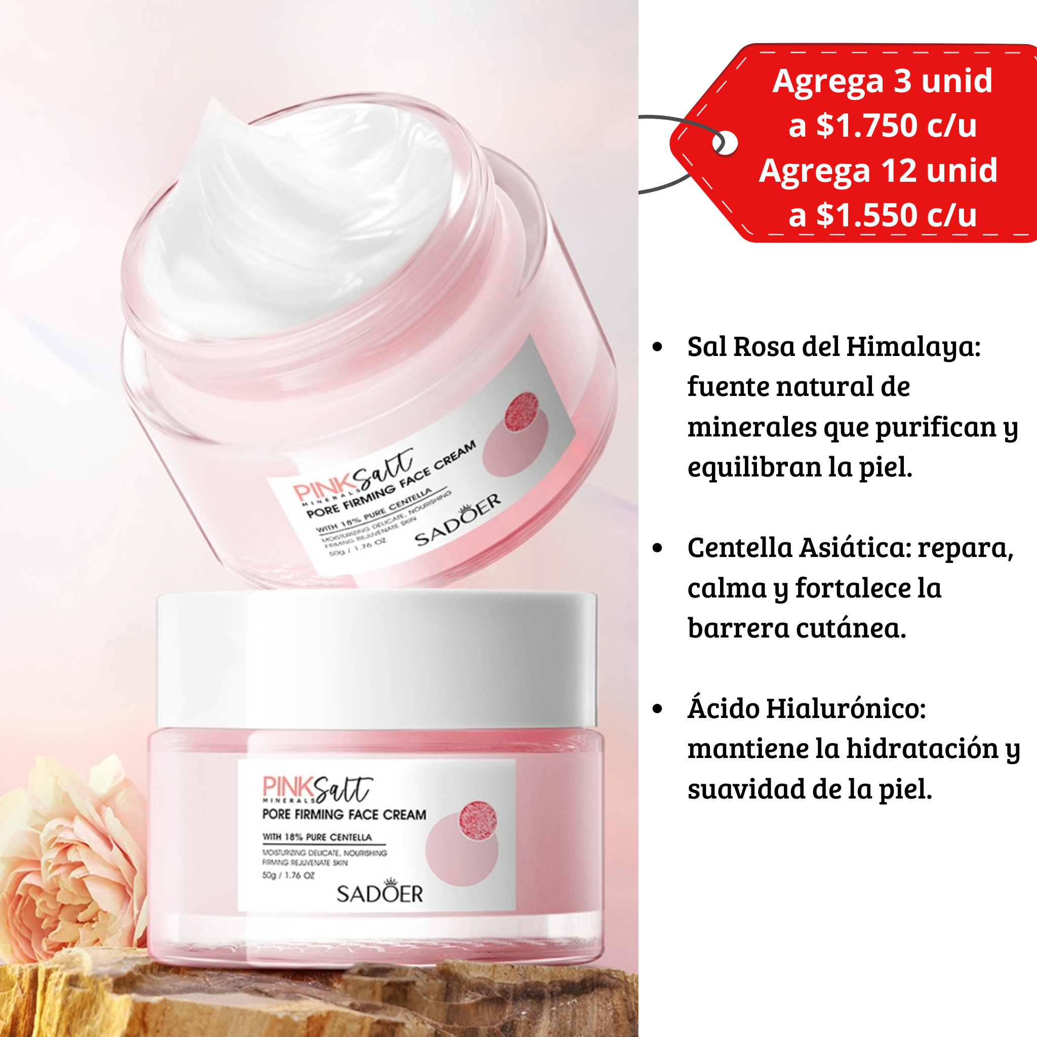 Crema Facial con Sal del Himalaya + centella Asiatica 50 g