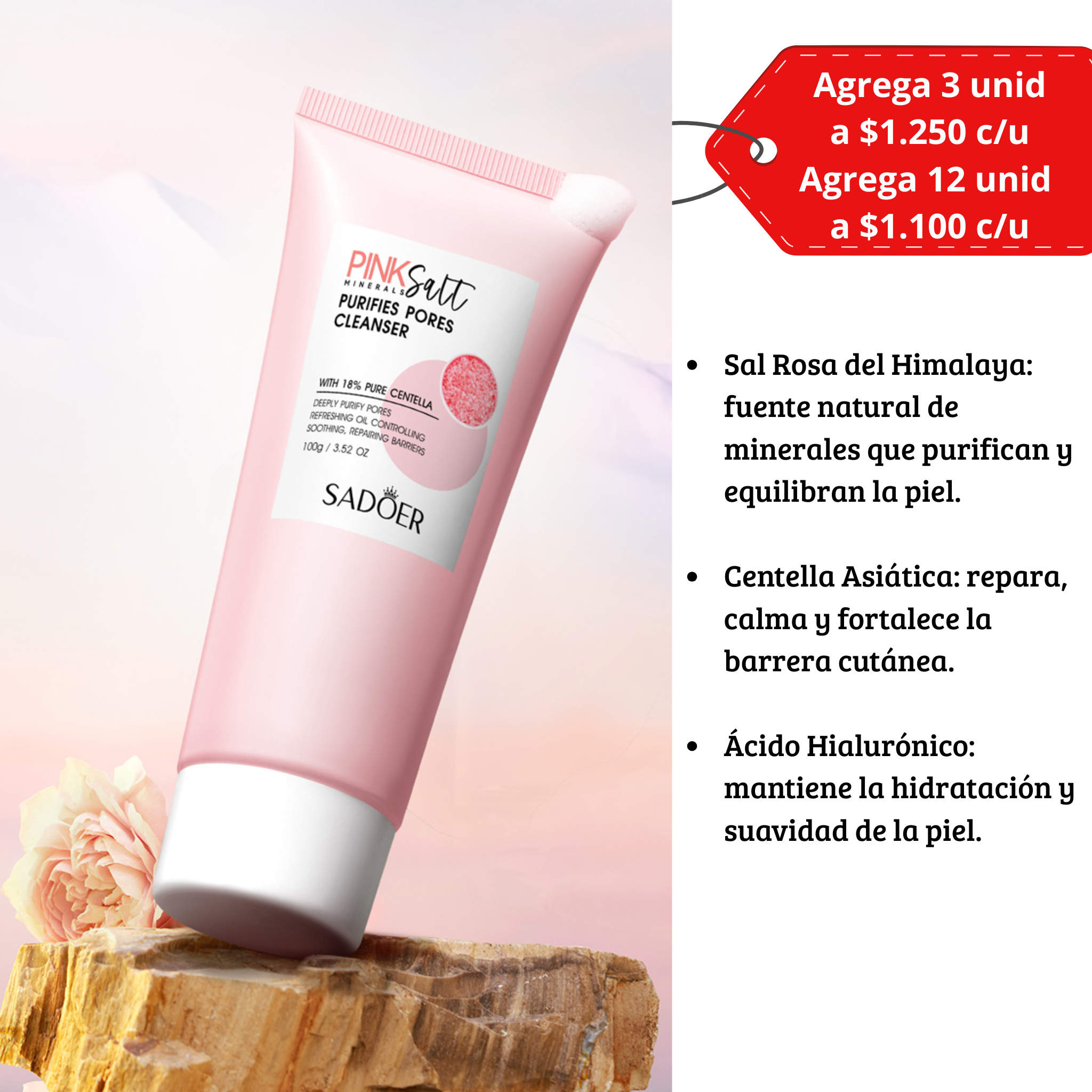 Jabón limpiador Facial con Sal del Himalaya + centella Asiatica 100 g