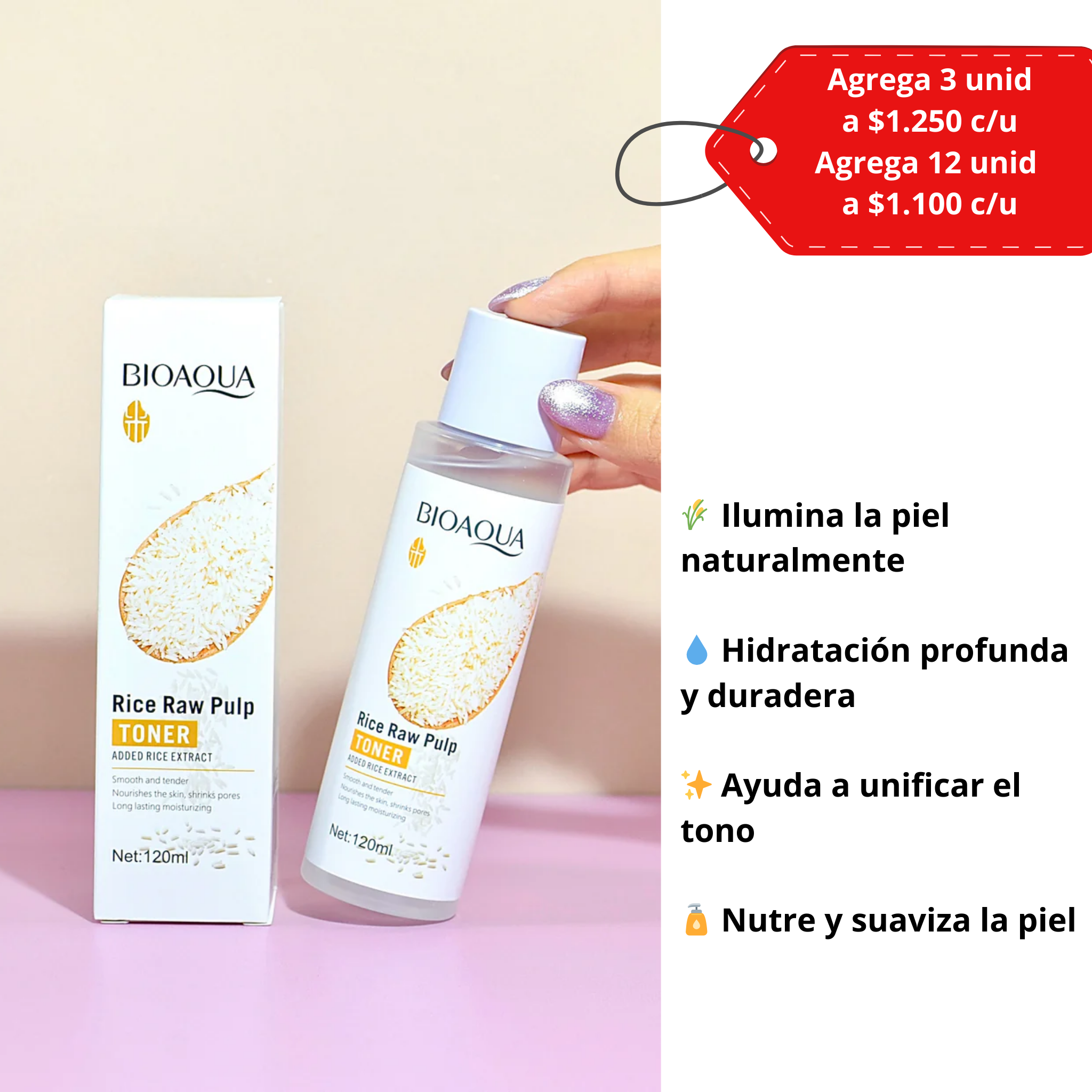 BIOAQUA Tónico facial de Arroz 120 ml