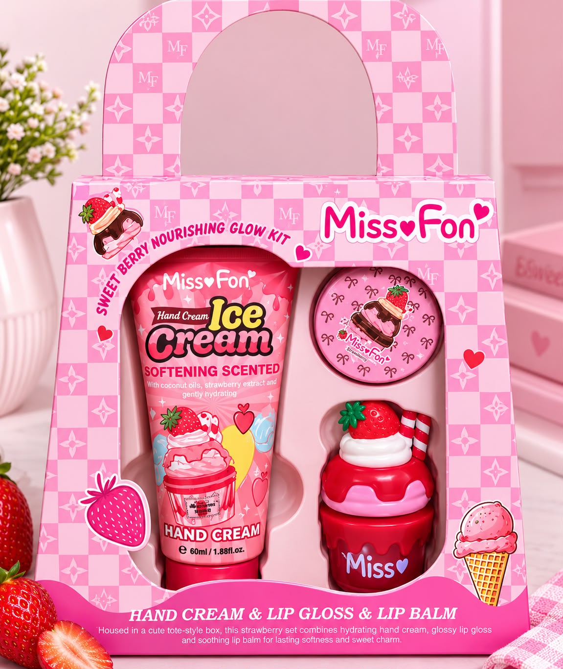 Set de Crema de manos + Lip Gloss + Balsamo Labial Gourmand