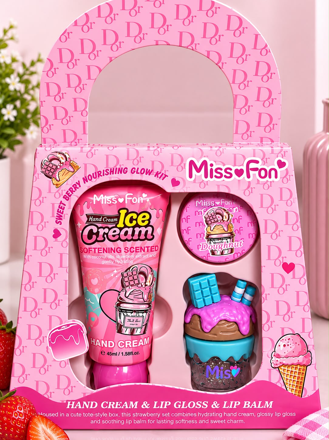 Set de Crema de manos + Lip Gloss + Balsamo Labial Gourmand